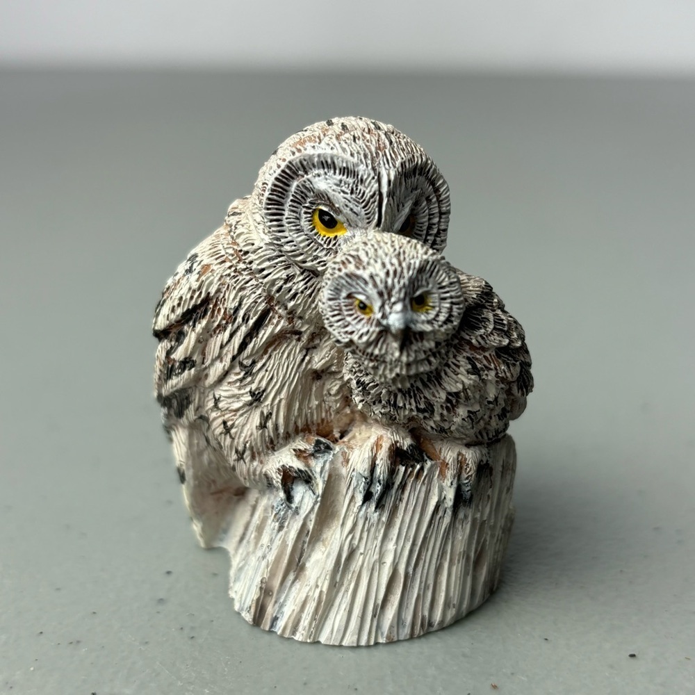 Vintage Bug House Taiwan Owl and Baby Mini Figurine Animal Bone China